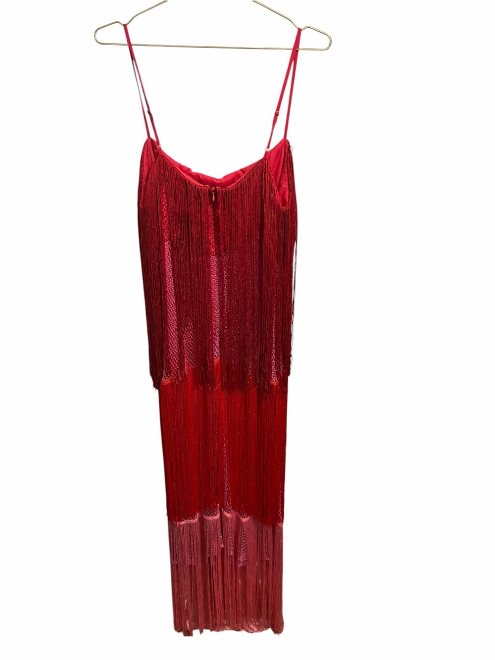 Anthropologie Let Me Be Red Pink Ombre Tiered Fringe Midi Dress 1X New - Picture 6 of 9
